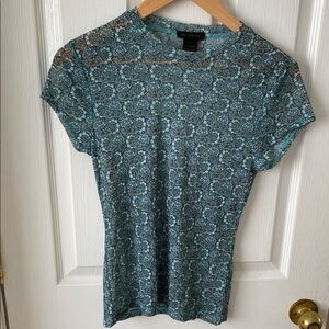 The Limited Vintage Paisley, Green Fitted Cap Sleeve Polo Tee